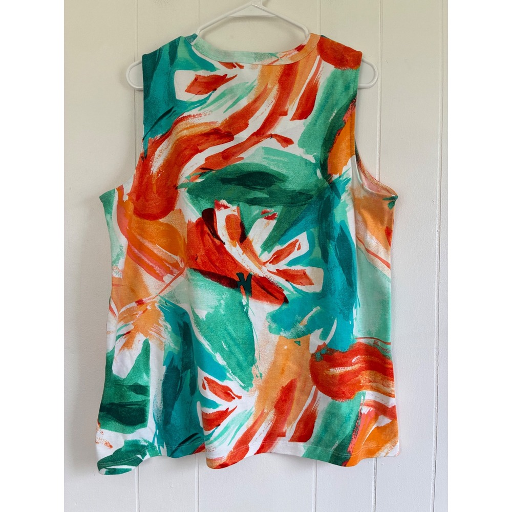Chico's Women Abstract Brushstroke Sleeveless Knit Top Orange Teal Size 3 XL - Picture 2 of 6
